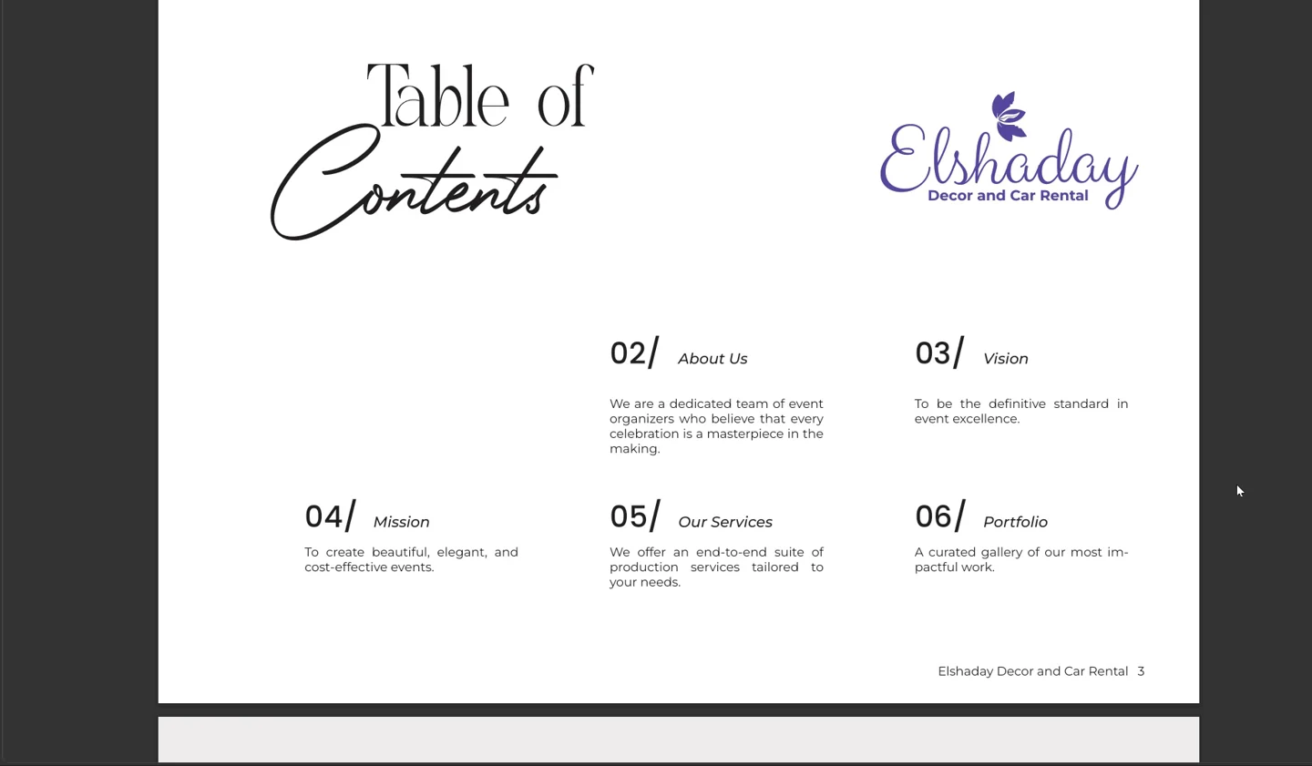 Elshaday — Company profile — page walkthrough